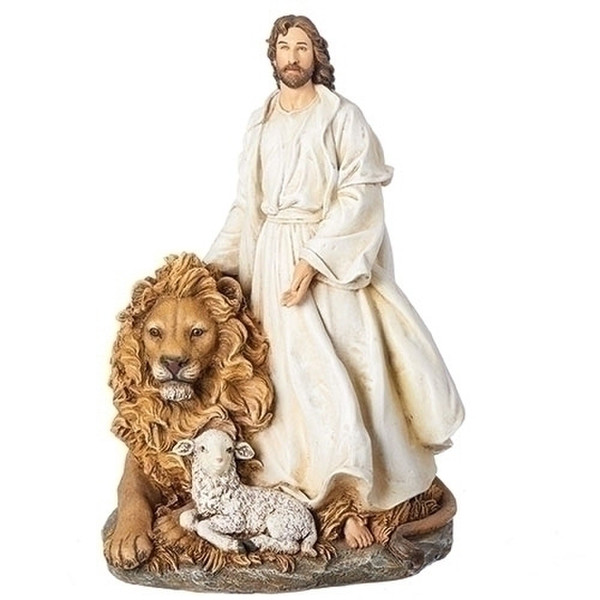 Jesus Figure with Lion and Lamb Statue Prince of Peace